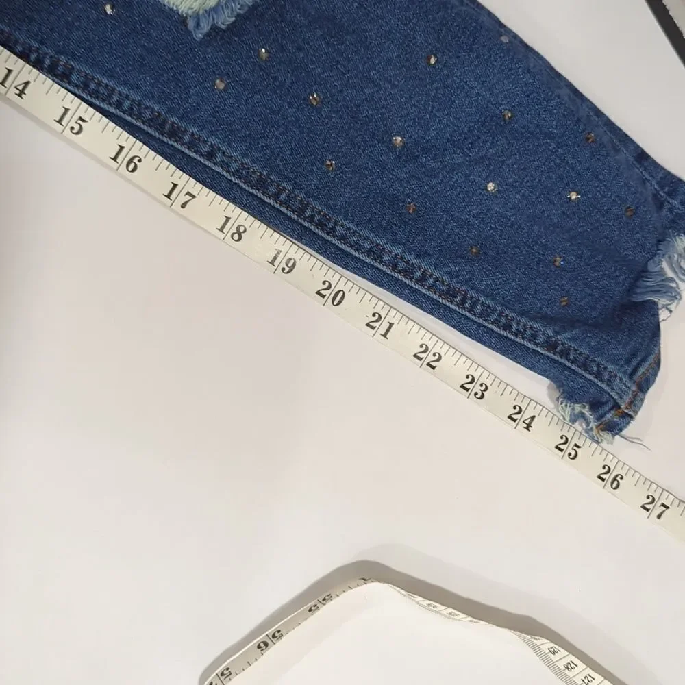 Miss Me Womens Jeans 26 Blue‎ Ankle Skinny Distressed Tiny Gems Embellished